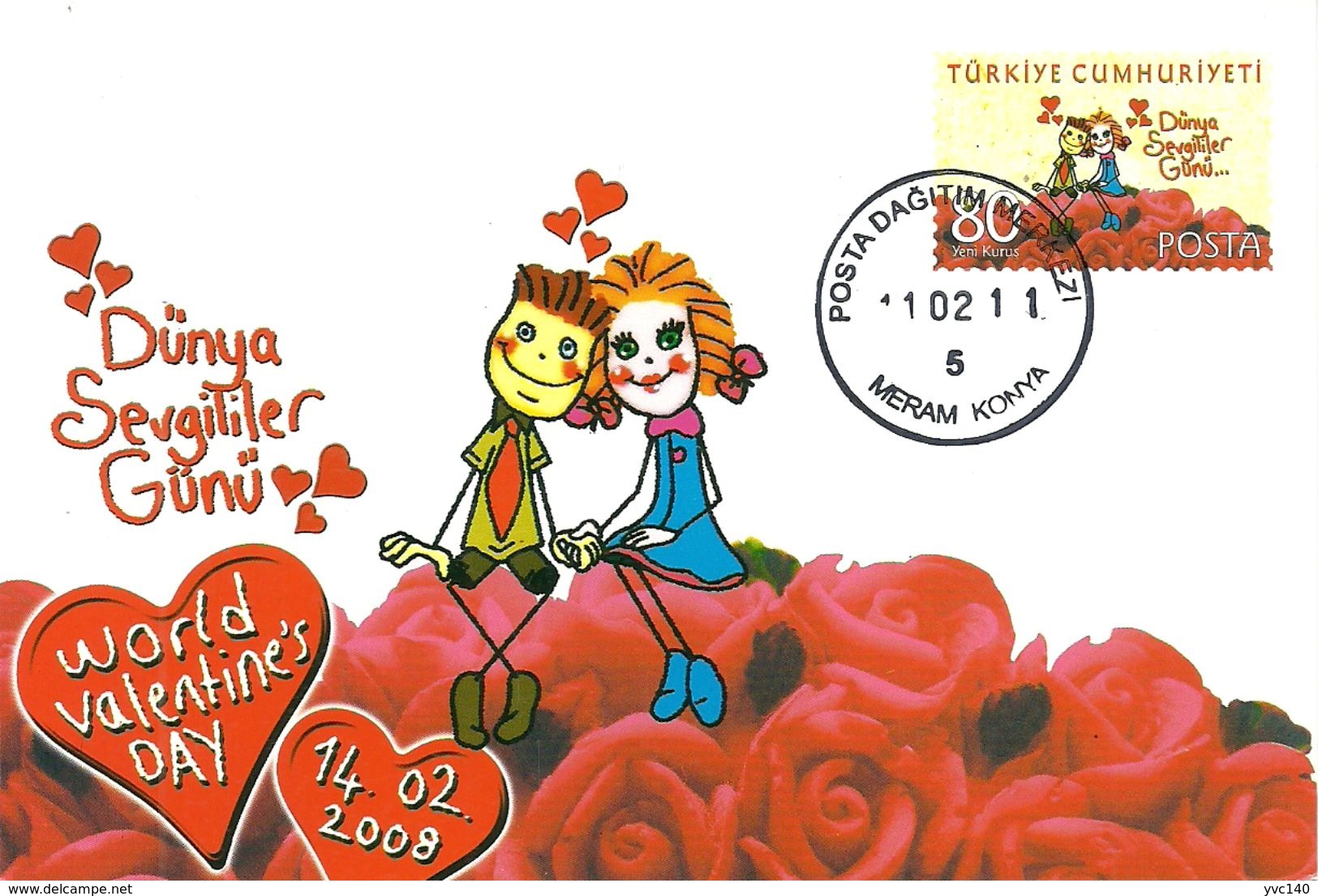 Turkey; Postal Stationery 2008 "World Valentine's Day" - Interi Postali