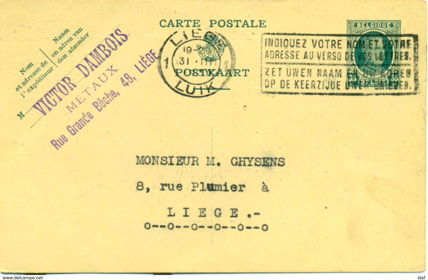 Indiquez Votre Nom Et Votre Adresse Au Verso De Vos Lettres - Zet Uwen Naam En Uw Adres Op De Keerzijde Uwer Brieven - Flammes