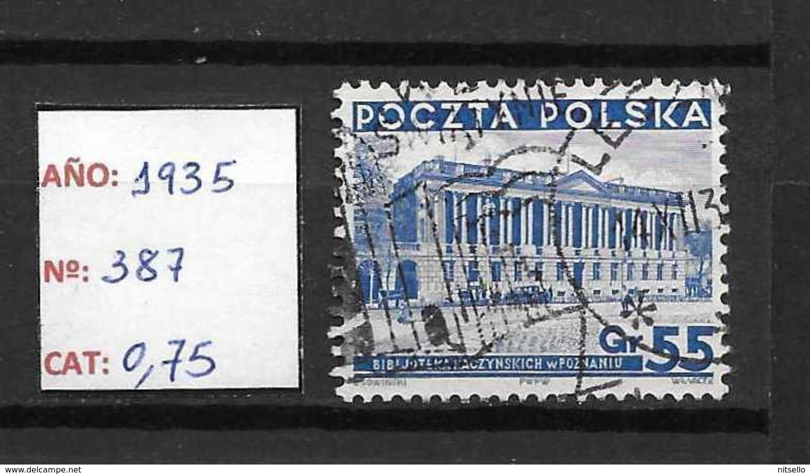 LOTE 1787  ///  POLONIA 1937   YVERT Nº:  387      ¡¡¡¡ LIQUIDATION !!!! - Gebraucht