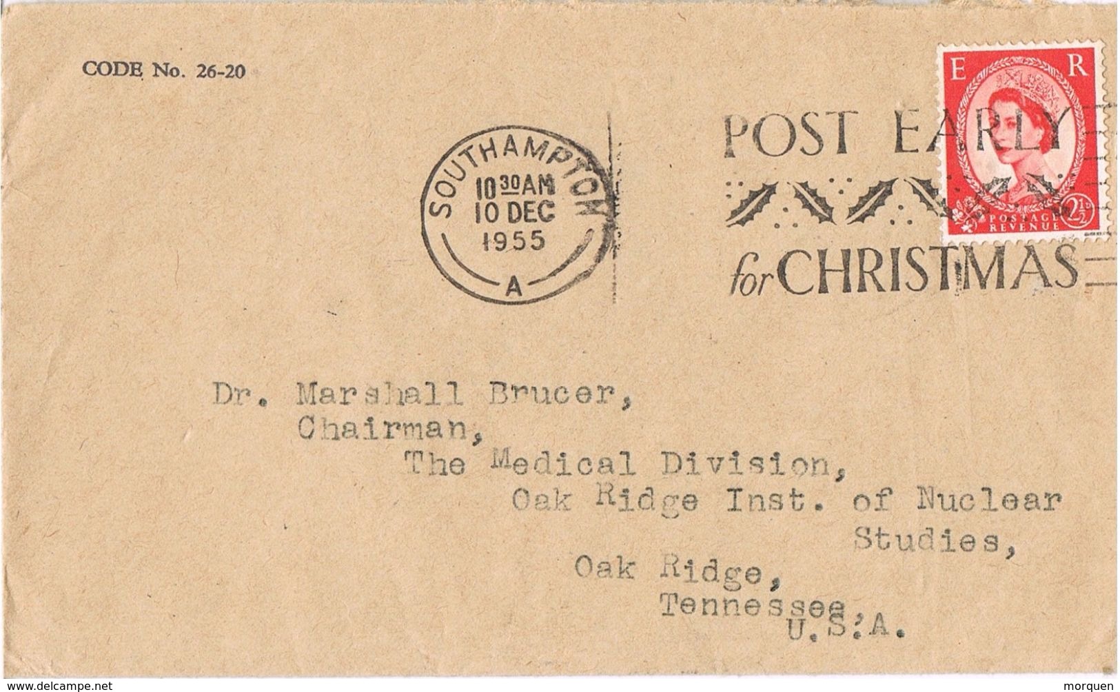 26029. Carta SOUTHAMPTON (England) 1955. Post Early Chistmas. Navidad - Cartas & Documentos
