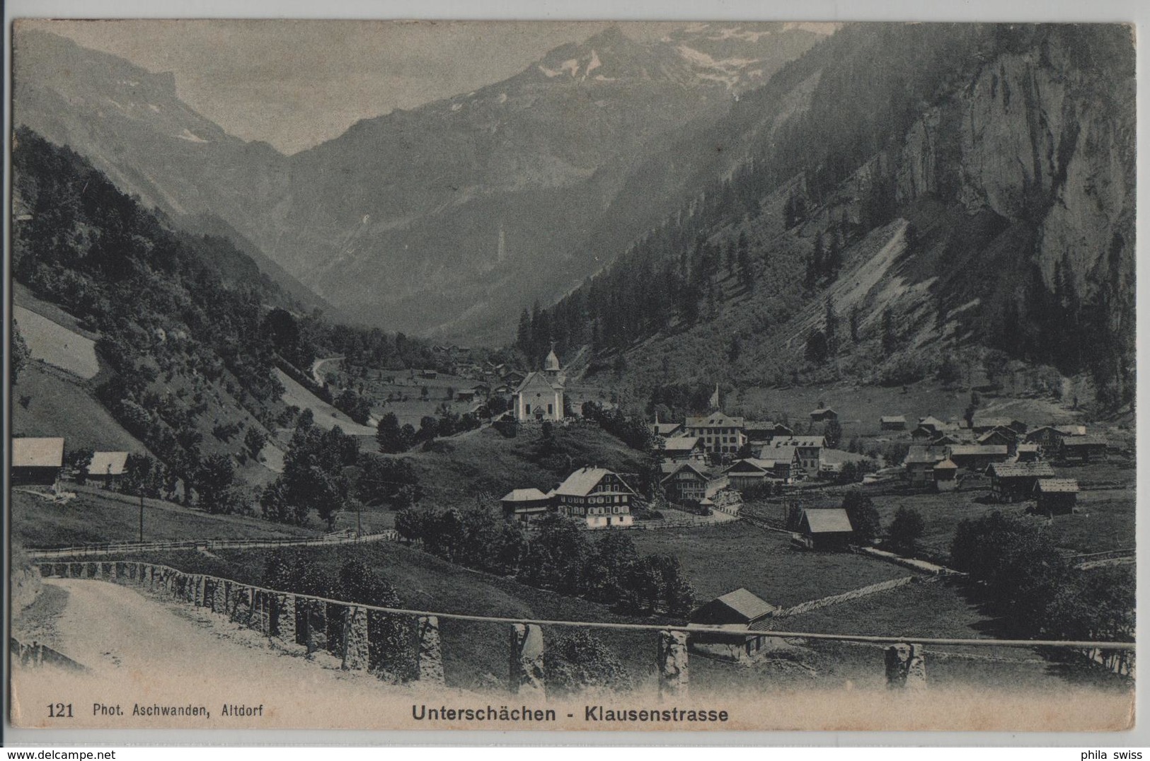 Unterschächen - Klausenstrasse - Photo: Aschwanden No. 121 - Unterschächen