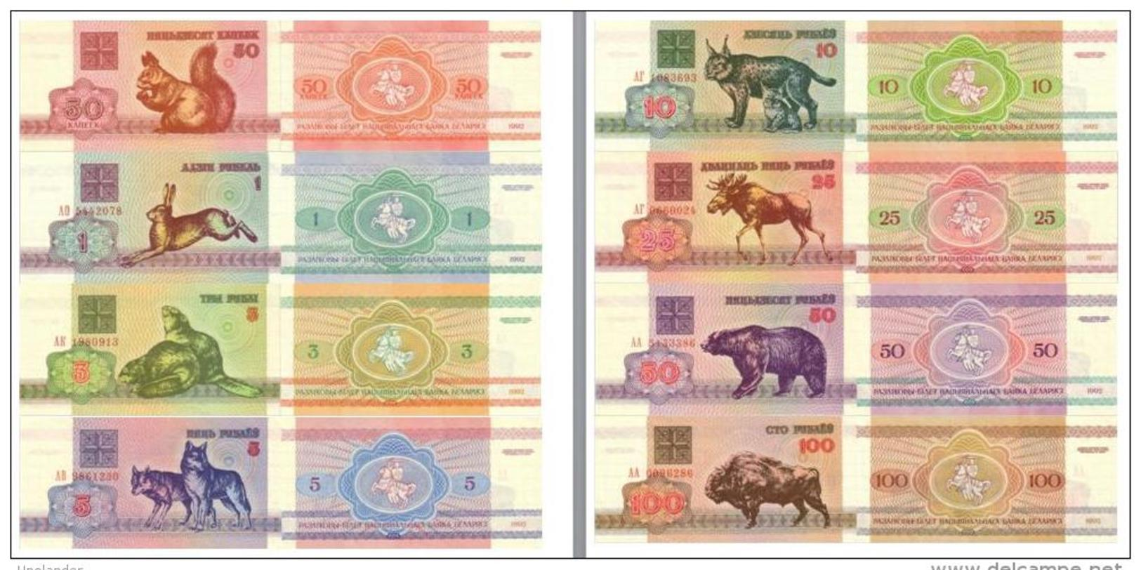 Belarus Complete Animal Set P 1 - 8 (8v) 1992 UNC - Bielorussia