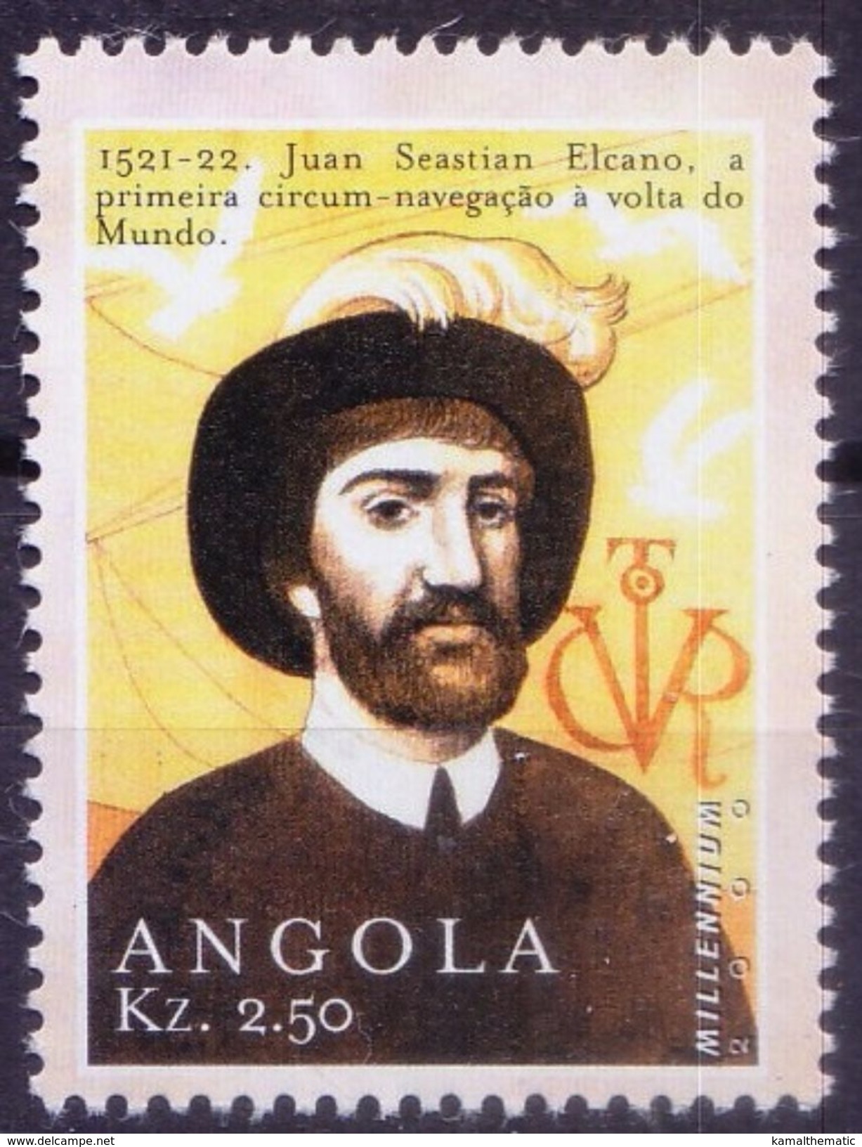 1521 Explorer Juan S Elcano, World 1st Circumnavigation, Angola 2000 MNH Millennium - Ships