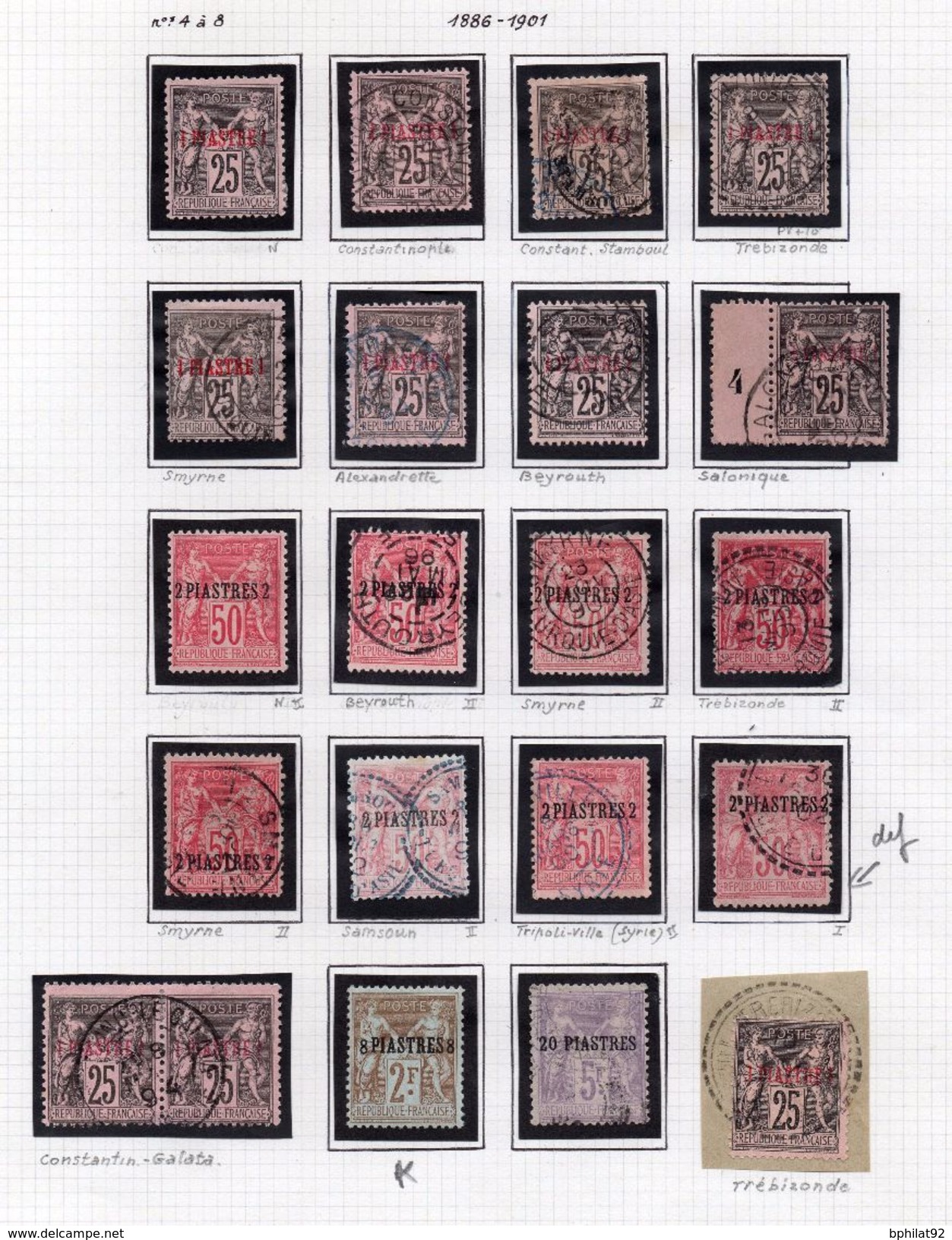 !!! PRIX FIXE, LEVANT : LOT D'OBLITERATIONS SUR TYPES GROUPE, 3 TP NEUFS* - Used Stamps