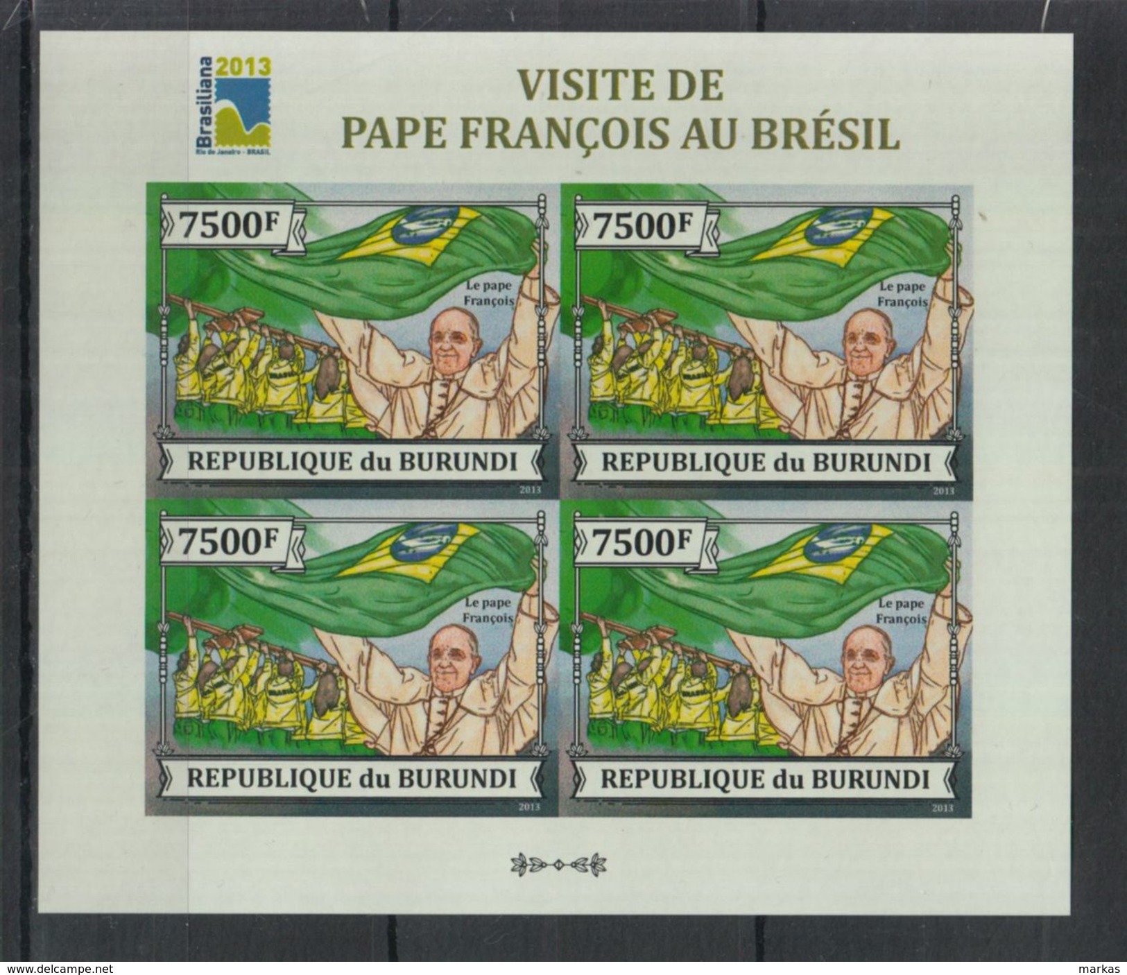 N55. Burundi - MNH - Famous People - Pope In Brazil - 2013 - Imperf - Sonstige & Ohne Zuordnung