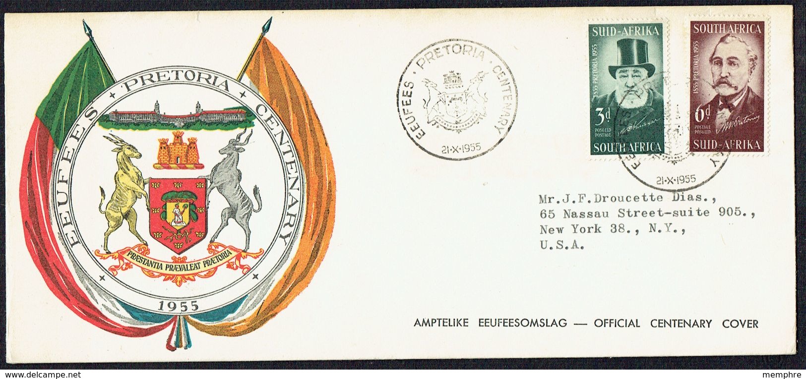 1955  Pretoria Centenary  Registered FDC To USA - FDC