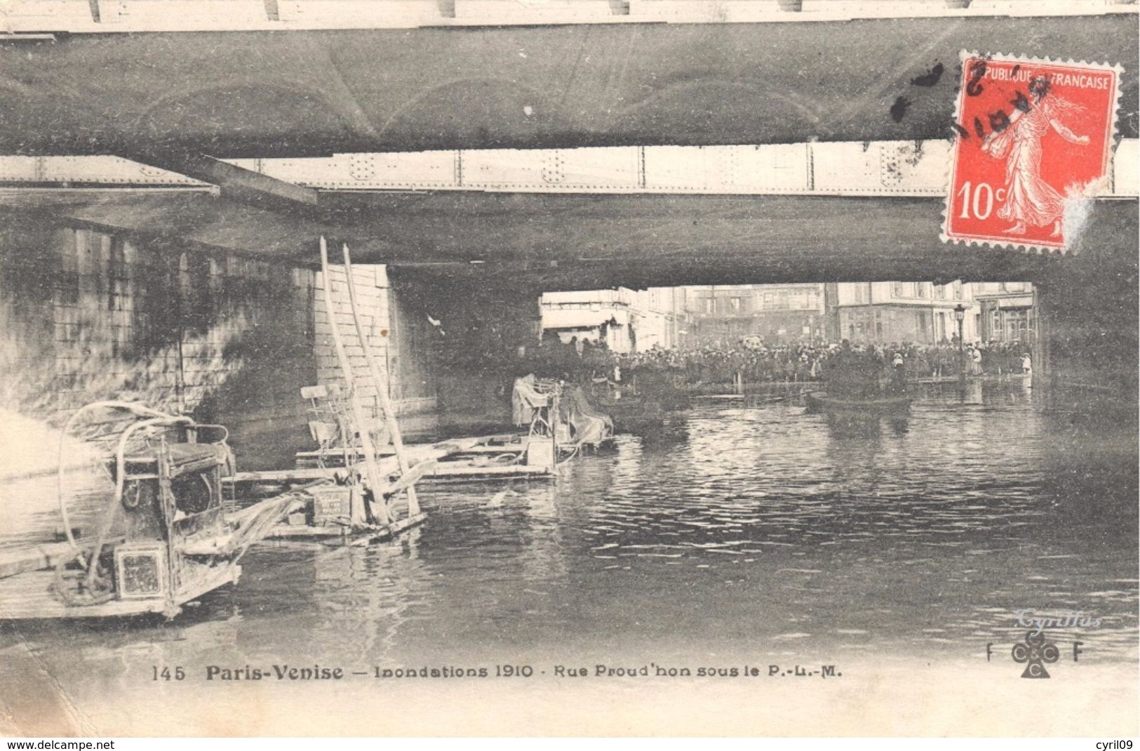 Paris-Venise - Inondations 1910 - Rue Proud'hon Sous Le P.L.M. (éditeur Fleury-Colas FF CCC N°145) - Paris Flood, 1910