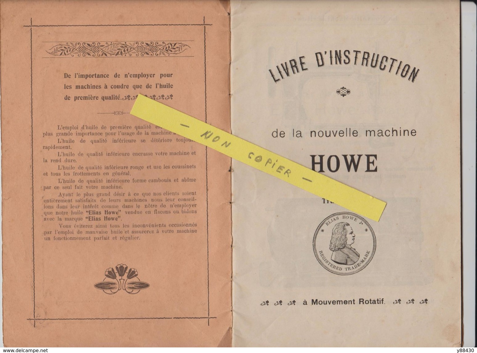 ELIAS HOWE ROTARY - Machine à Coudre - Instruction D'emploi - 34 Pages  -  Voir Les 10 Scannes - Machines