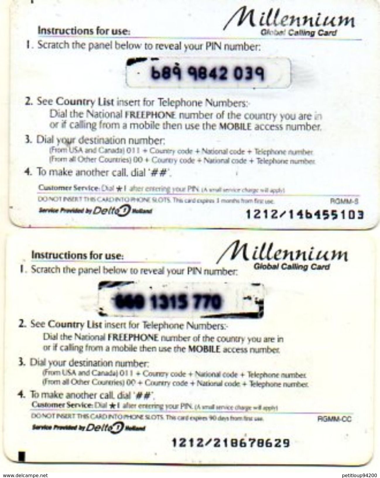 CARTES PREPAYEES PAYS-BAS Millennium  (lot De 2) - [3] Sim Cards, Prepaid & Refills