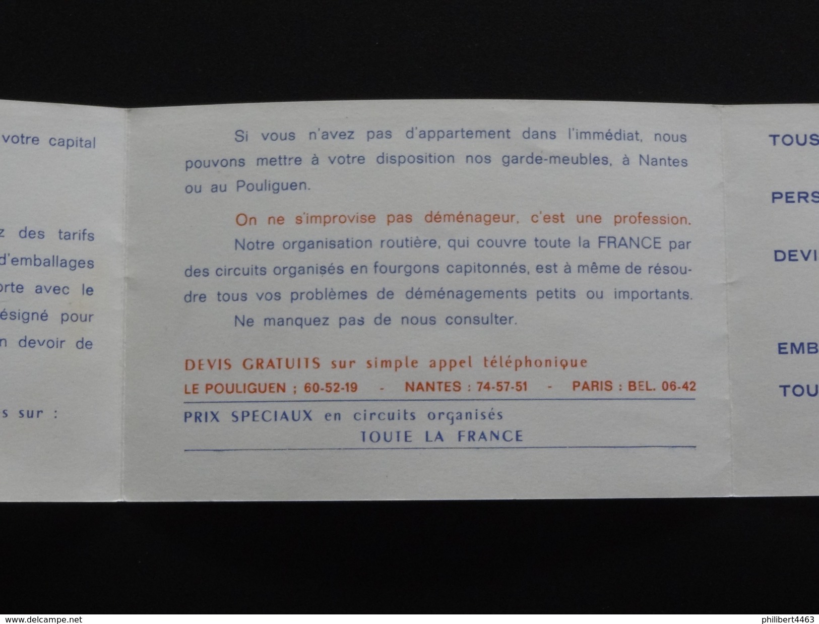 PLAQUETTE COMMERCIALE DES DEMENAGEMENTS JAUNASSE & MONTFORT LE POULIGUEN (44) Vers 1950 - Transports