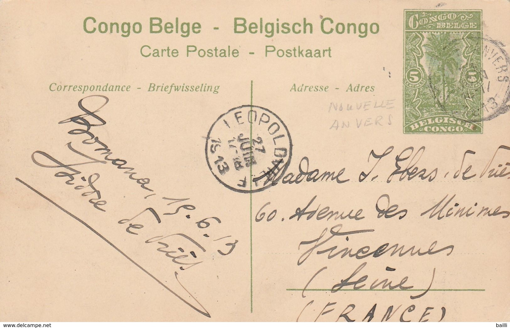 Congo Belge Entier Postal Illustré 1913 - Covers & Documents