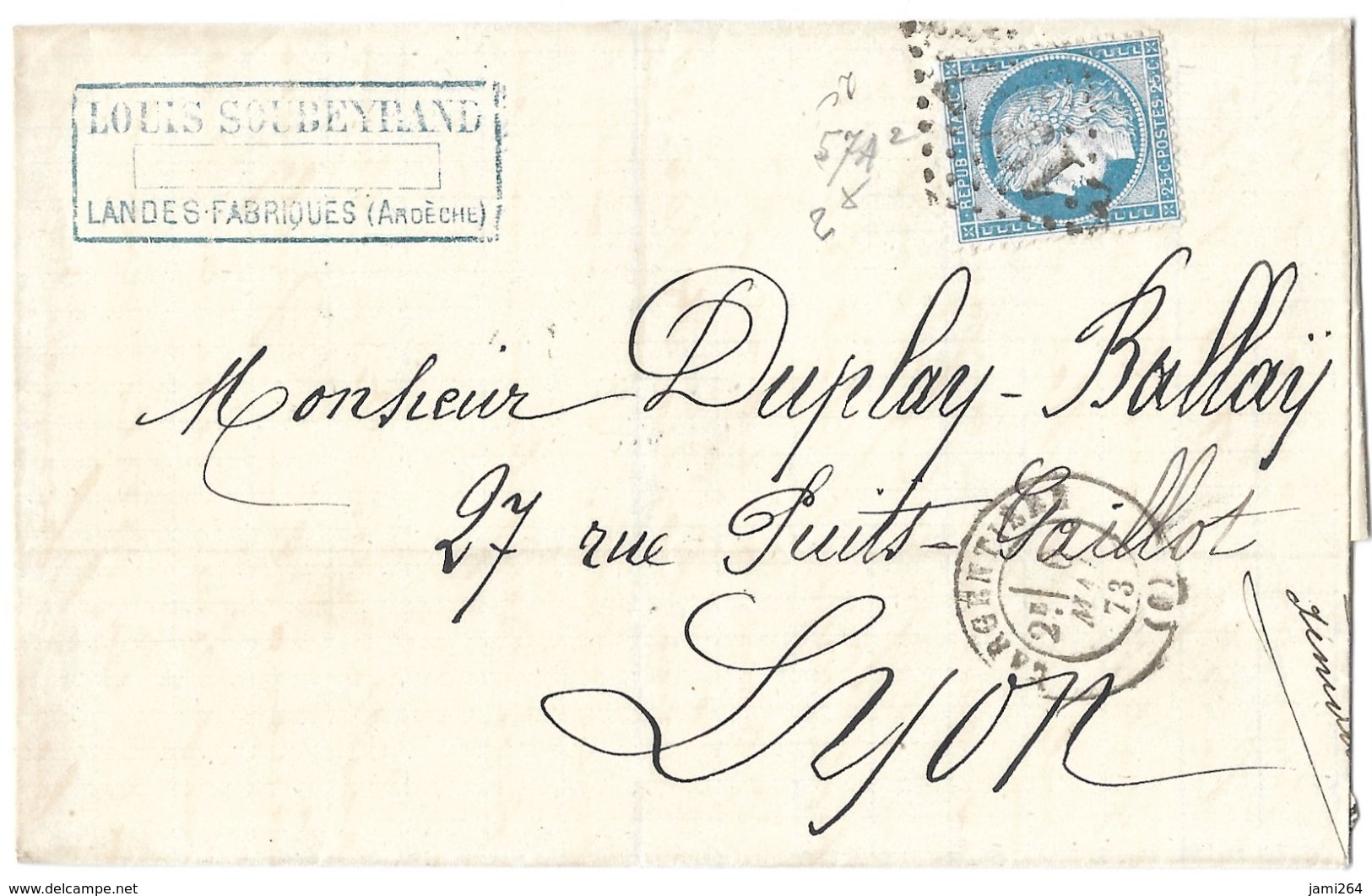 LETTRE Avec N°60 A2  POSITION 57 ;2 ème  ÉTAT  TTB - 1871-1875 Cérès