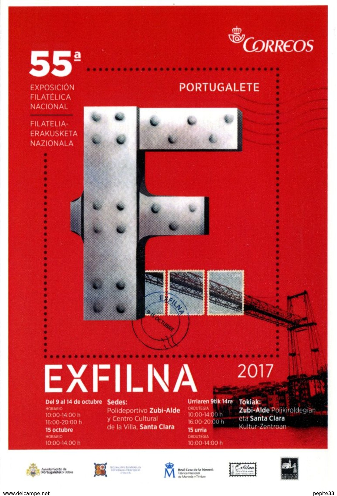 2017 ESPAGNE - Exposition Nationale EXFILNA 2017 à PORTUGALETE (Banlieue De Bilbao) TRAVERSES DU PONT TRANSBORDEUR - 1931-....