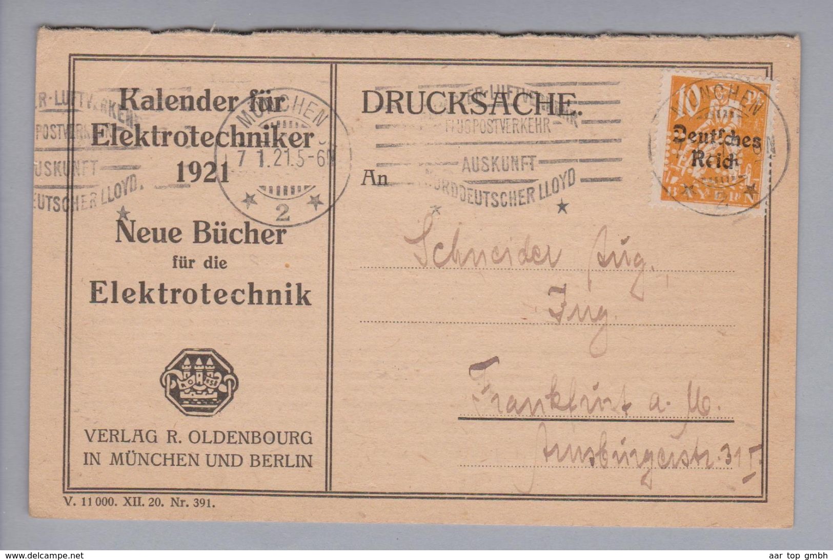 DE DR 1921-01-07 München Drucksache Mit 10Pf. Ueberdruck Perfin #R10 "R.O." R.Oldenbourg - Lettres & Documents