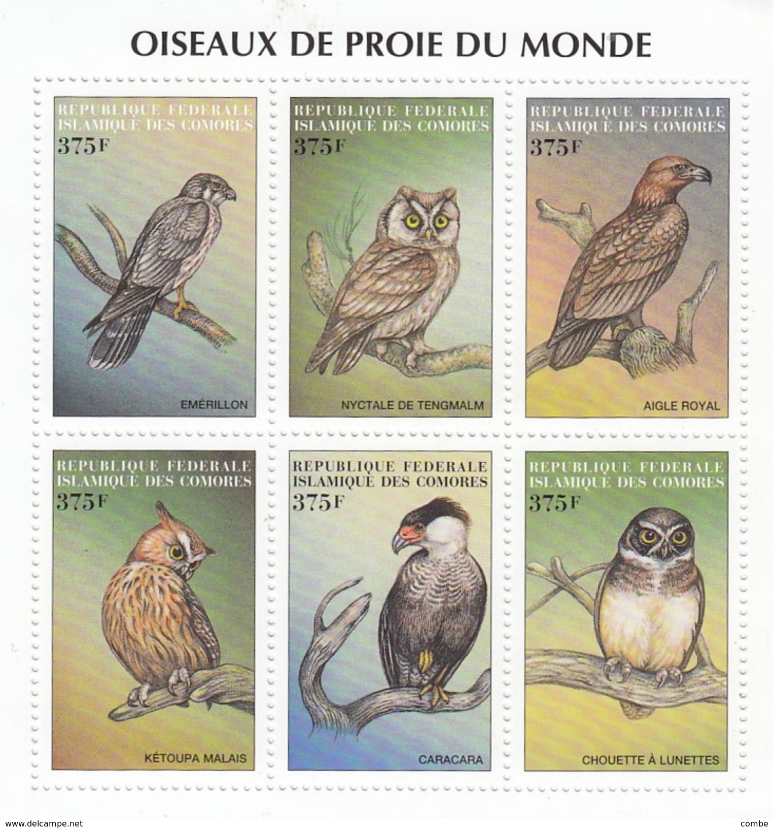 BLOC OISEAUX DE PROIE 1999 873 / 878 COMORES - Komoren (1975-...)