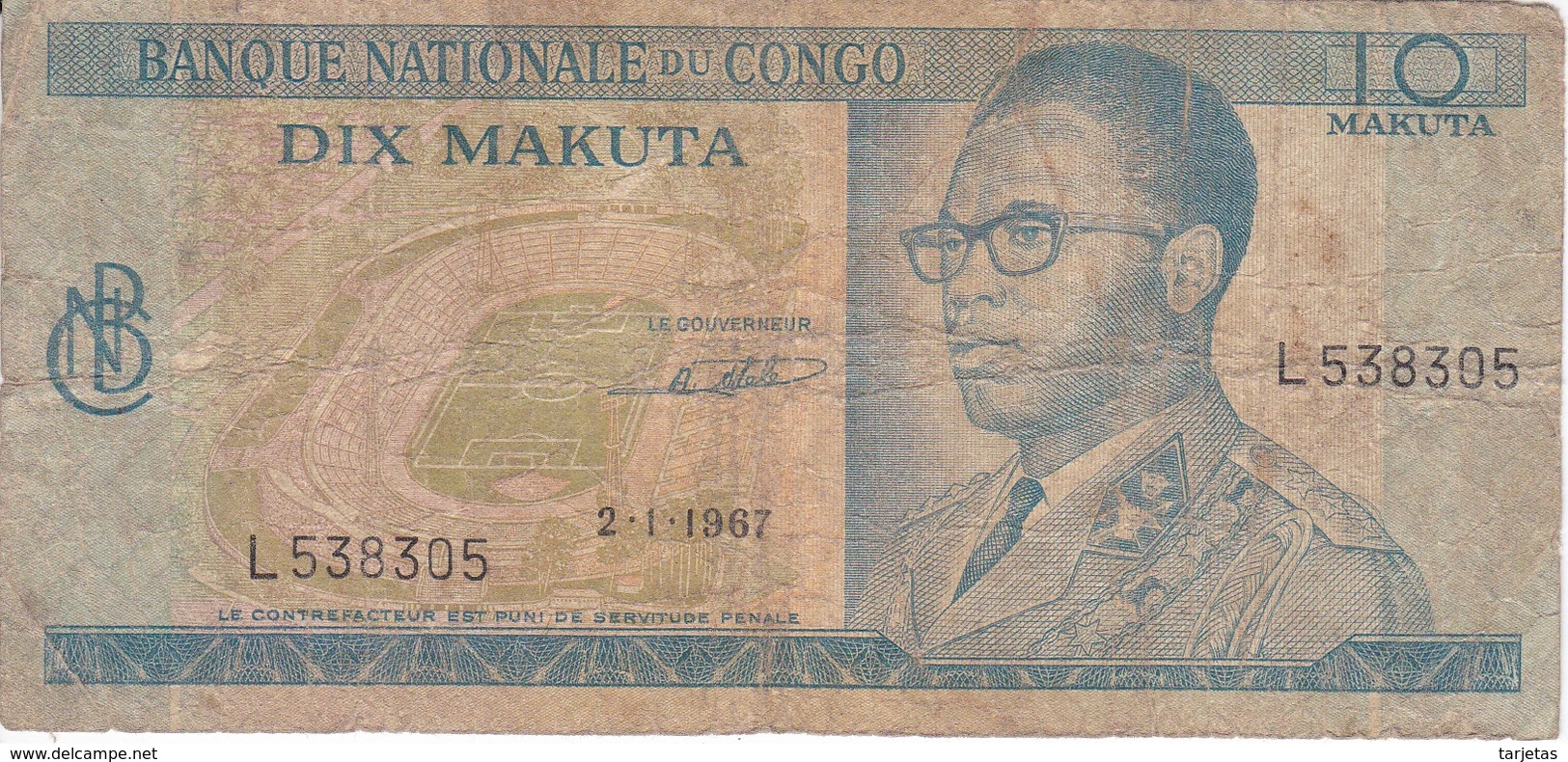BILLETE DE EL CONGO DE 10 MAKUTA DEL AÑO 1967 (BANKNOTE) - República Democrática Del Congo & Zaire
