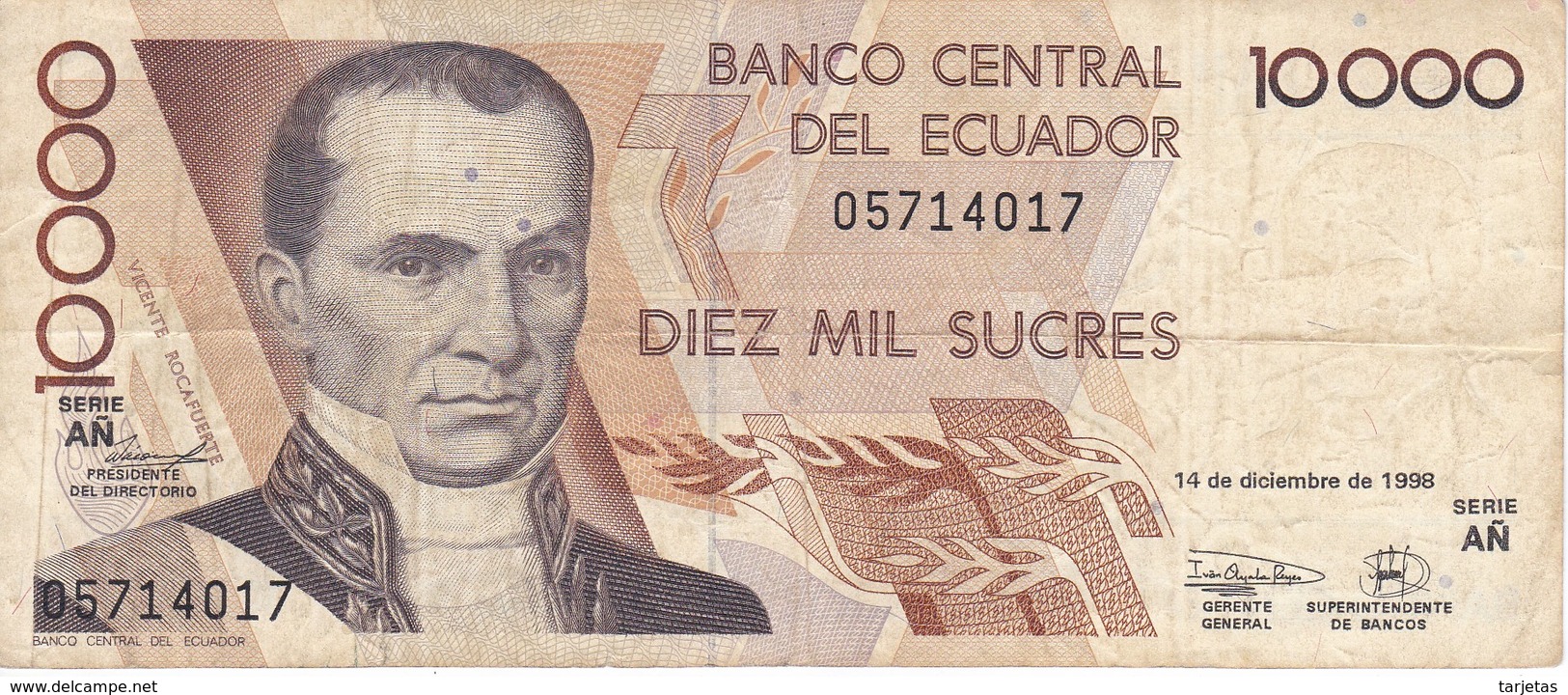 BILLETE DE ECUADOR DE 10000 SUCRES DEL 14 DE DICIEMBRE DEL AÑO 1998 (BANKNOTE) - Ecuador