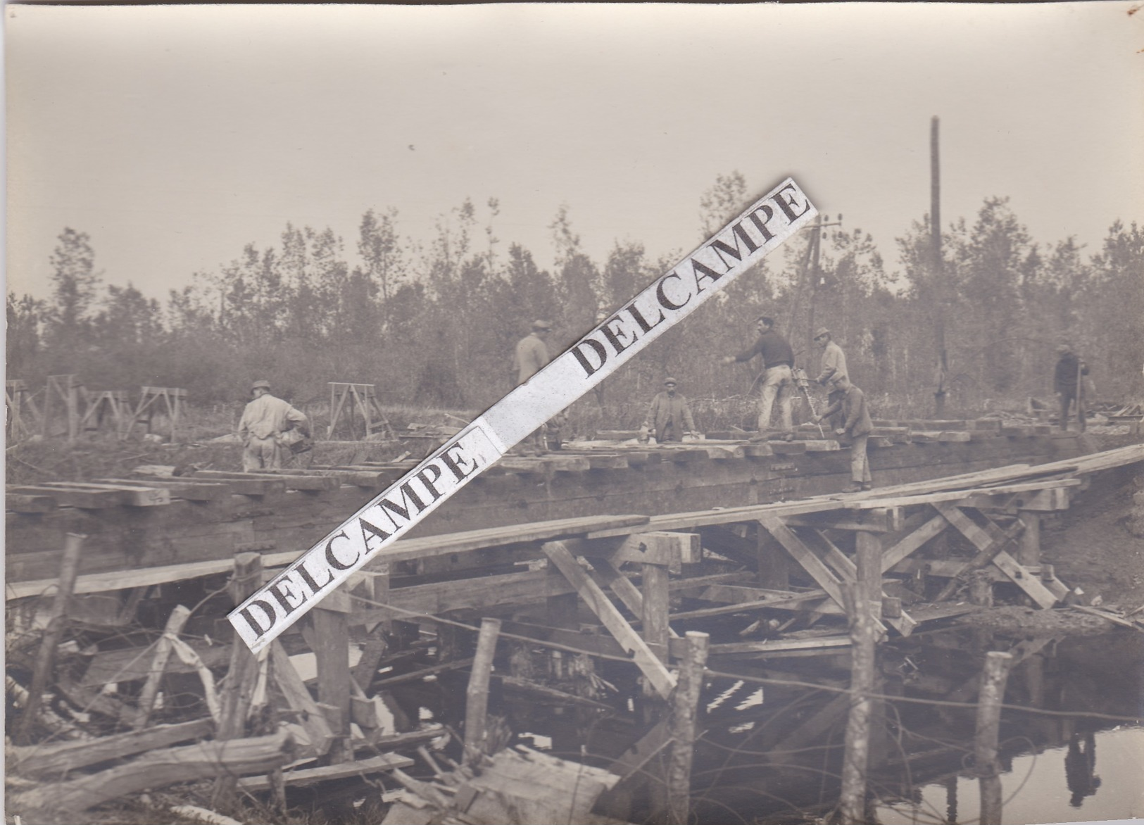 GUNY Ligne Du Chemin De Fer Guerre 14/18 - Photo Du Pont En Travaux Lors D'une Inspection Militaire Nov.1918 - Lieux