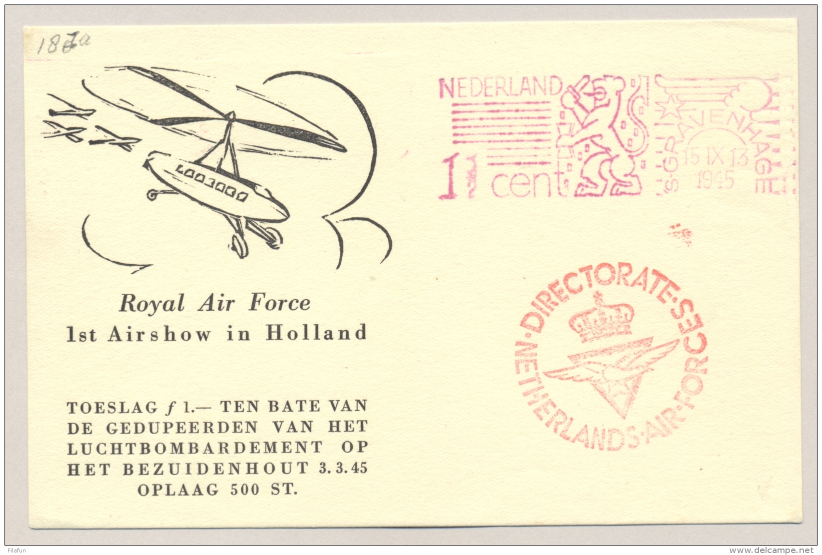 Nederland - 1945 - Royal Air Force RAF 1st Airshow In Holland Op Kaart Met Baarfrankering - Brieven En Documenten