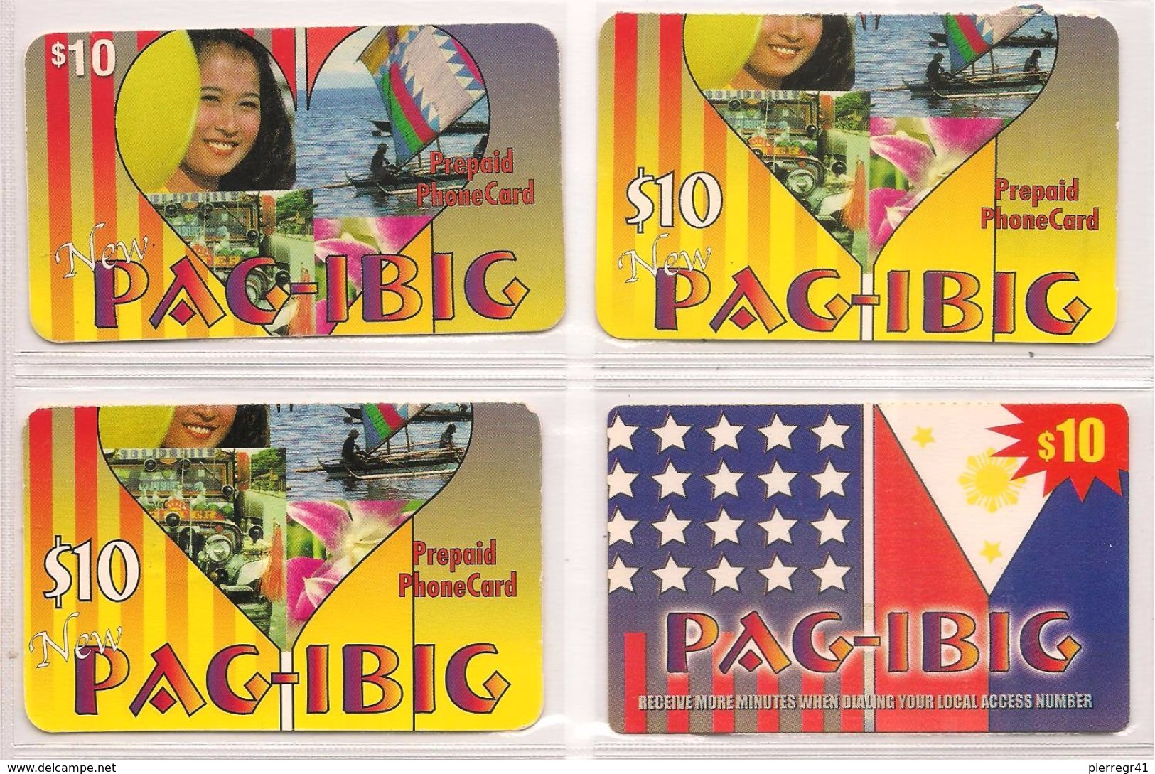 4 CARTES- PREPAYEE-USA-10$-PAG-IBIG-V° Differents-Plastic-FIN-TBE-RARE - AT&T