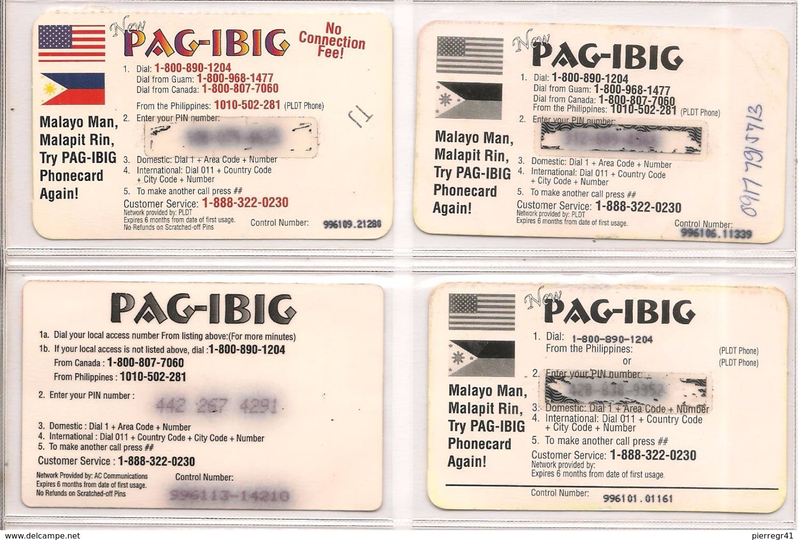 4 CARTES- PREPAYEE-USA-10$-PAG-IBIG-V° Differents-Plastic-FIN-TBE-RARE - AT&T