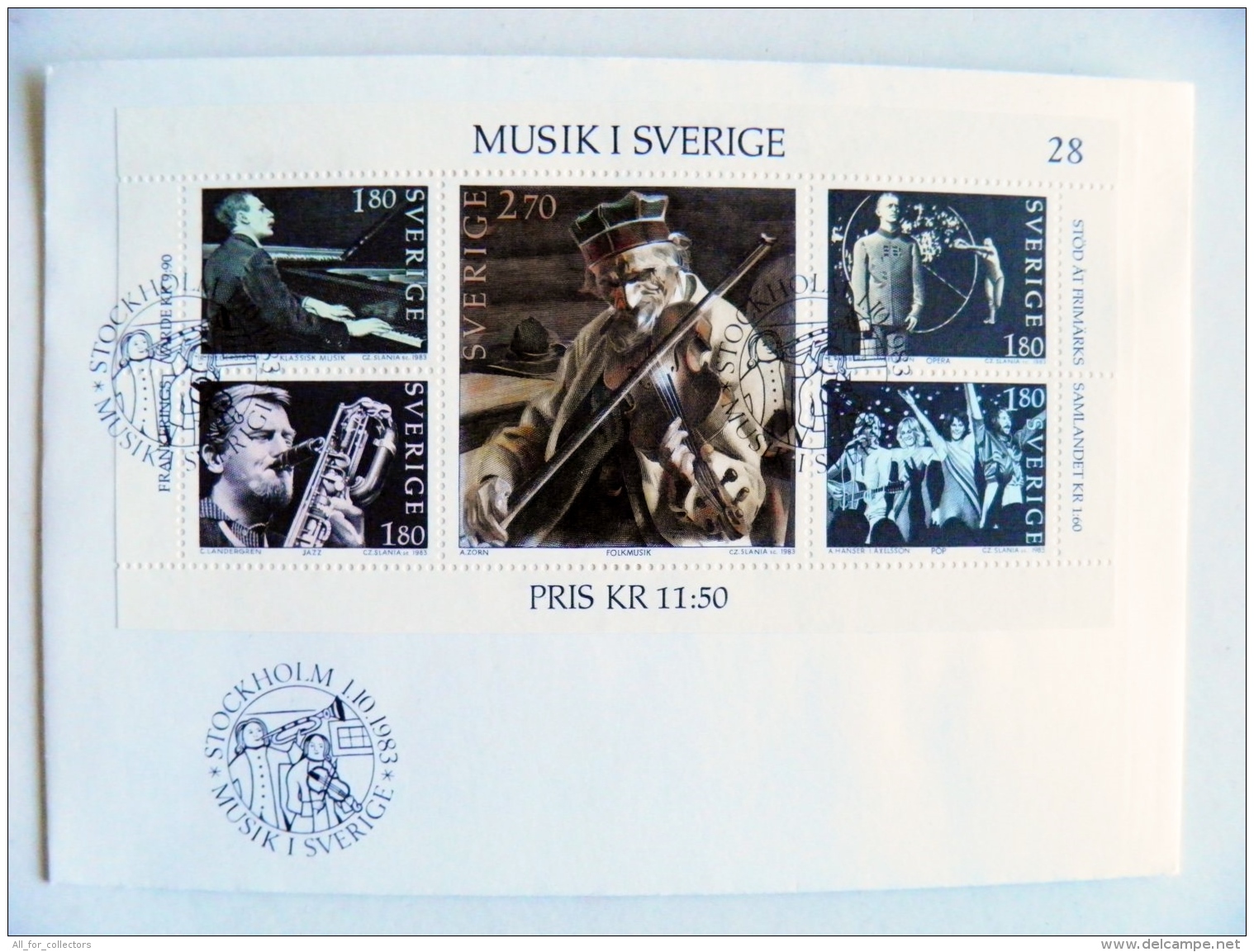 Cover Sweden 1983 Special Cancel Musik Music Musical Instruments Abba Pop Opera Jazz Folk M/s - FDC