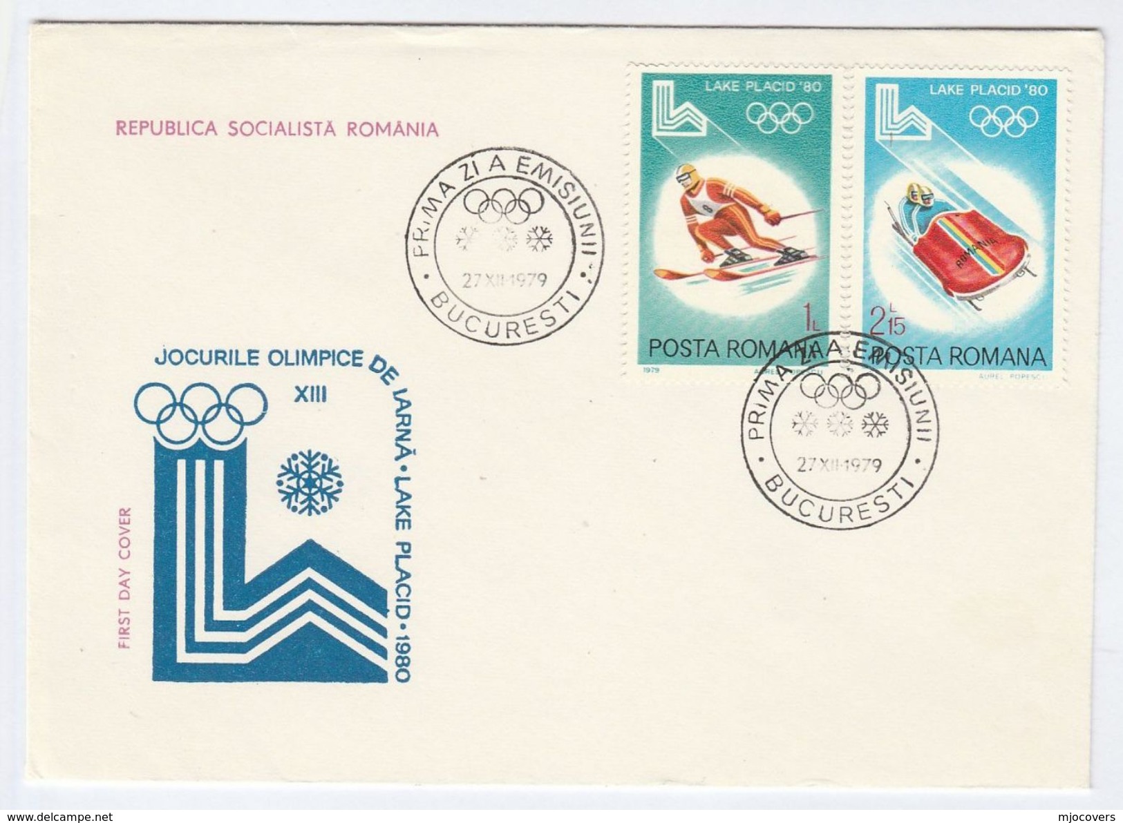 1979 ROMANIA FDC Olympics SKIING BOBSLEIGH  Ski Winter Olympic Games Sport Cover Stamps - Hiver 1980: Lake Placid