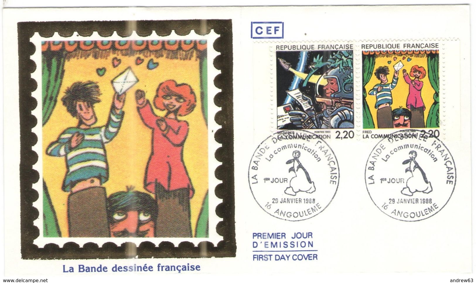 FRANCIA - France - 1988 - La Bande Dessinée Française - FDC Sur Soie - CEF - Angoulême - 1980-1989