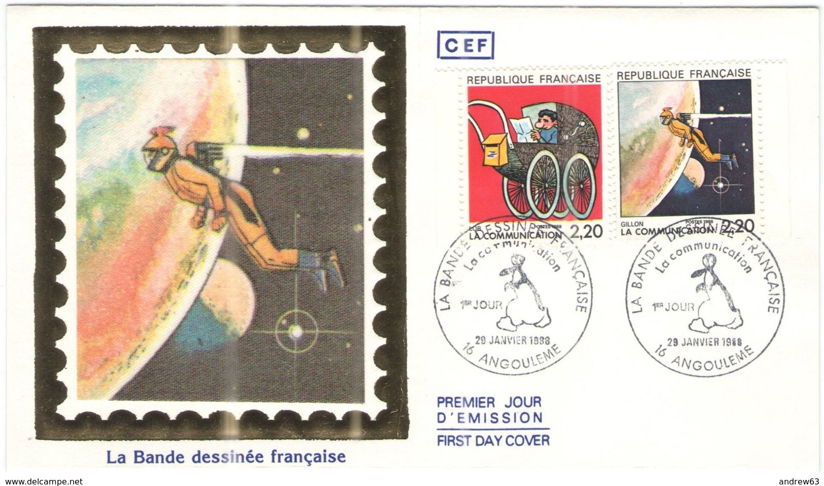 FRANCIA - France - 1988 - La Bande Dessinée Française - FDC Sur Soie - CEF - Angoulême - 1980-1989