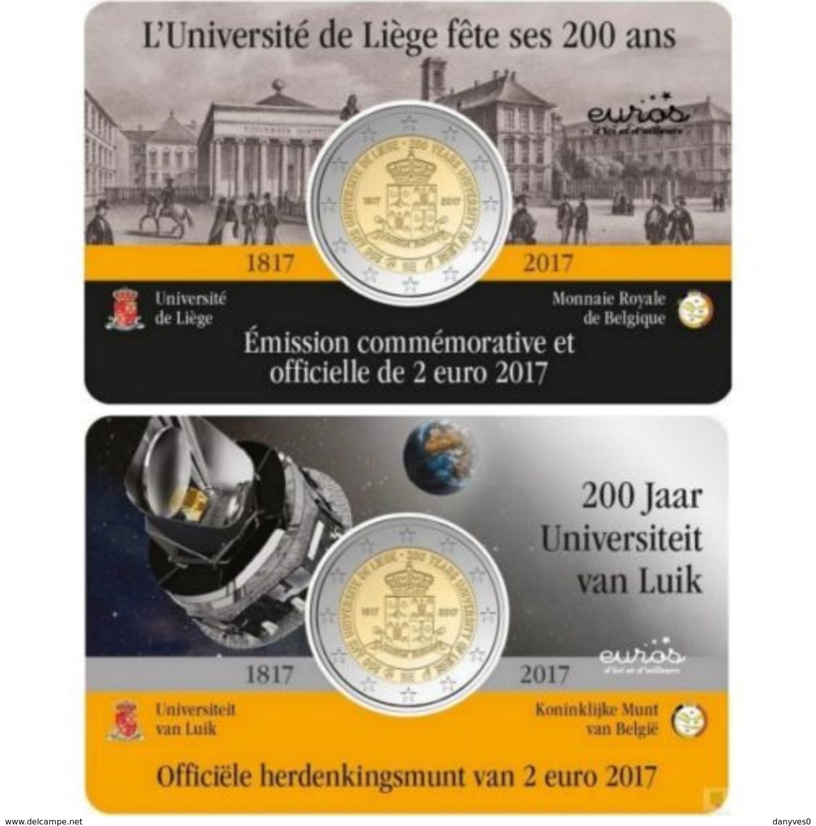 Pièce Commémorative  2 Euro Coincard Belgique 2017  "  Universite De Liège  " - Belgio