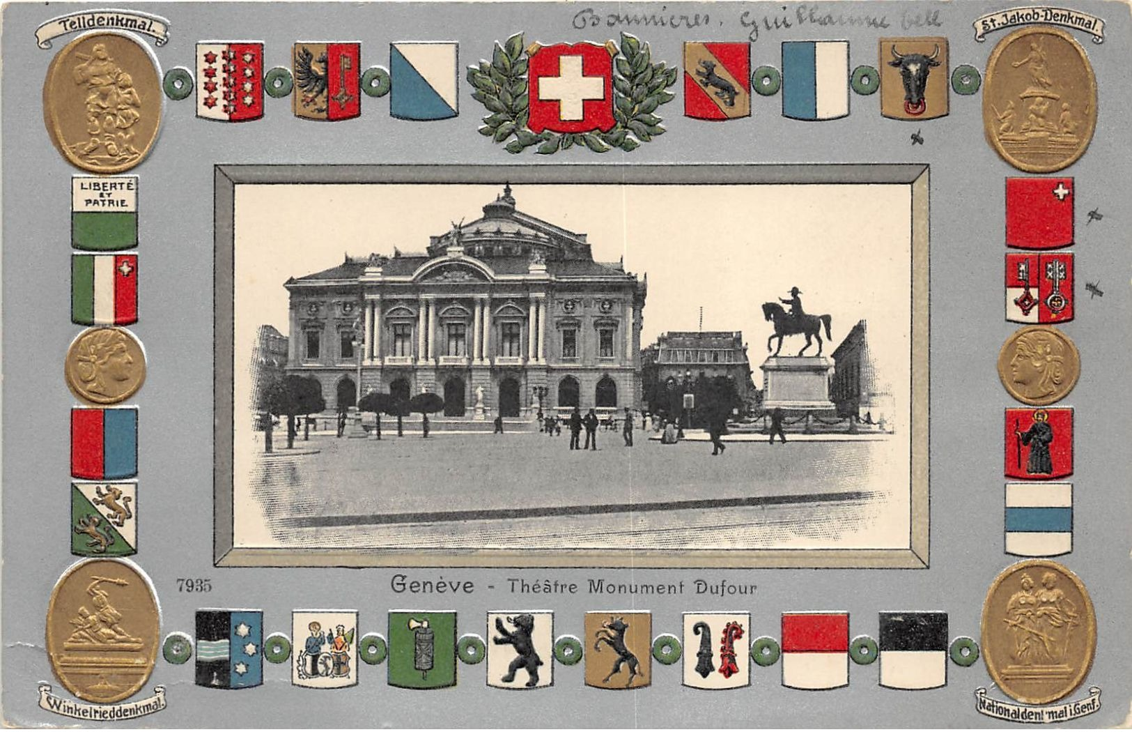 HELVETIA  GENEVE AVEC REPRESENTATION DES ECUSSONS DE REGIONS ET MEDAILLES - Genève