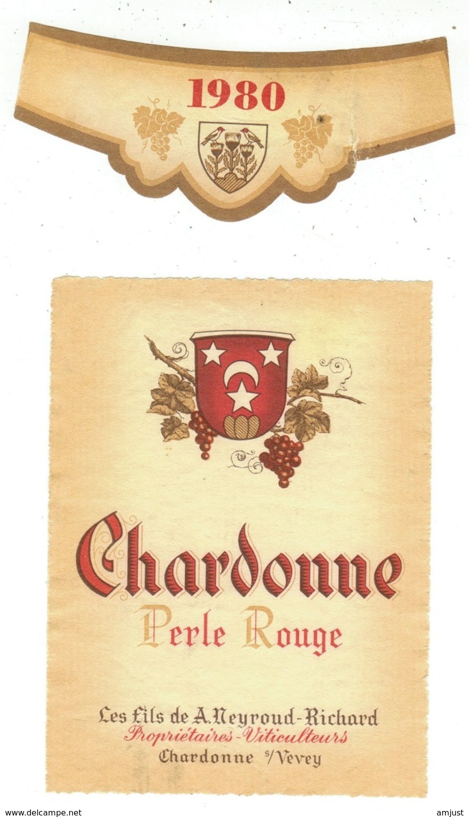 Rare // Etiquette // Chardonne, Perle Rouge 1980, A.Neyroud-Richard, Chardonne Vaud, Suisse - Autres & Non Classés