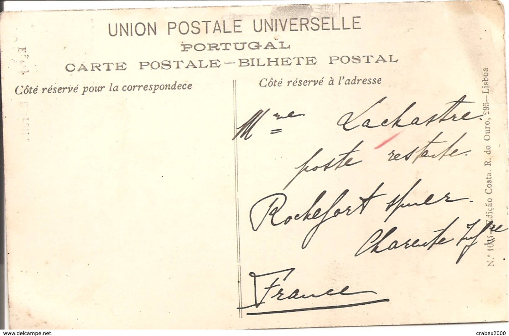 Y&T N°129 LISBONE    Vers  FRANCE 1907 2 SCANS - Briefe U. Dokumente