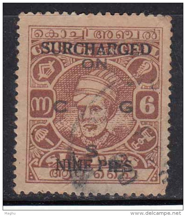 Cochin British India State, Used, Service , Officicial SURCHARGED NINE PIES On 6p 1944 - Cochin