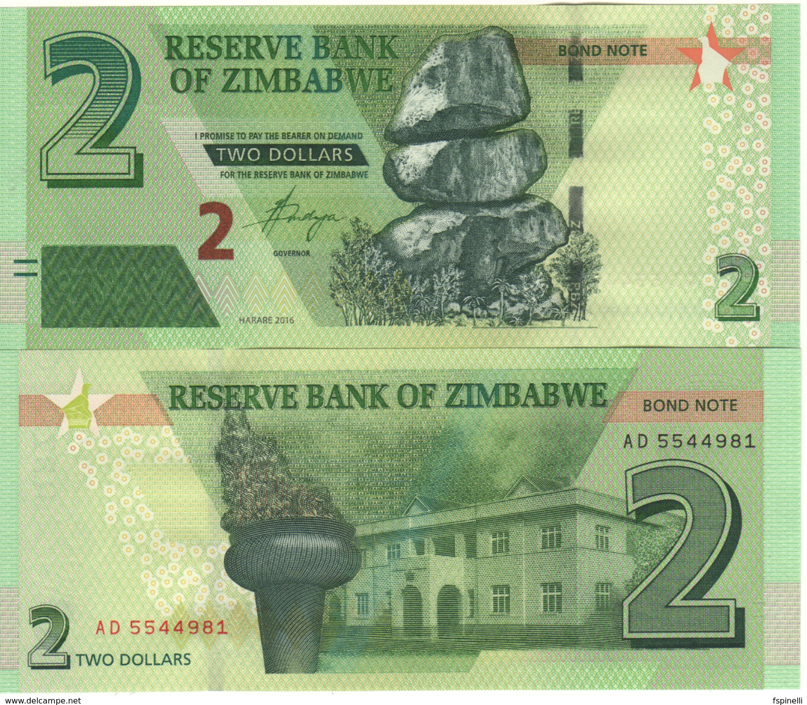 ZIMBABWE   New Issue     2 Dollars  Pnew    Dated  2016   UNC. - Zimbabwe