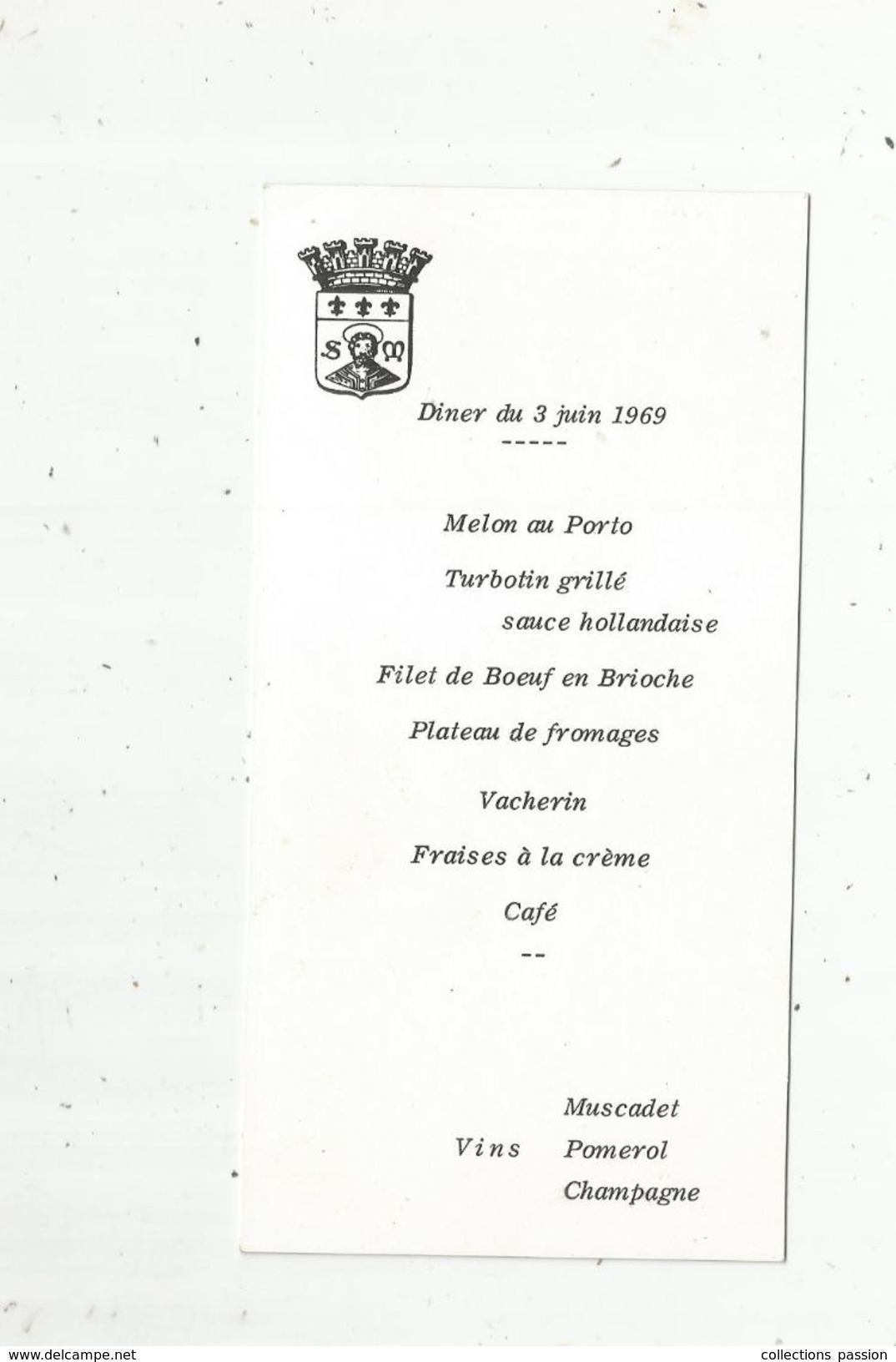 Menu , Diner Du 3 Juin 1969 - Menu