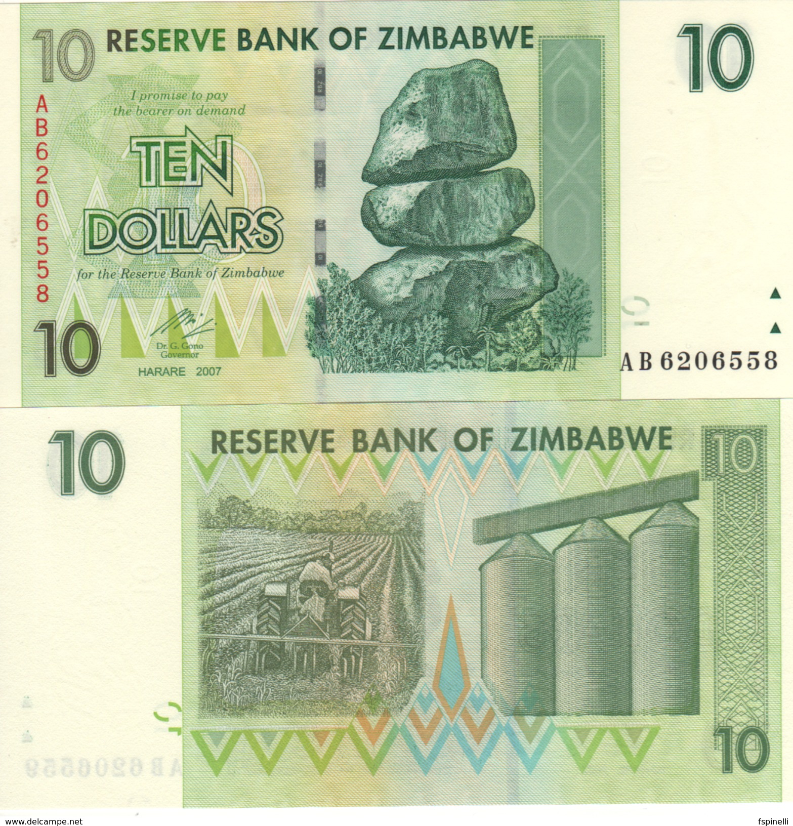 ZIMBABWE   10 Dollars  P67    Dated   Harare  2007   UNC. - Simbabwe