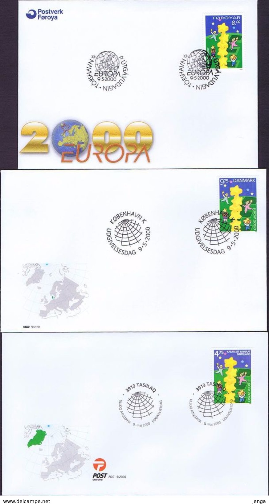 Denmark, Faroe Islands, And Greenland;  2000.  Europa - CEPT;  3 FDC. - 2000