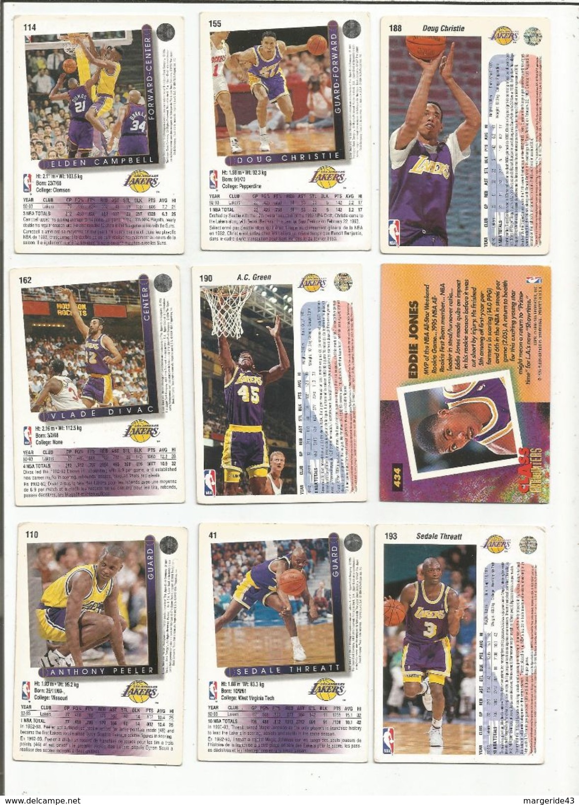 BASKETBALL NBA LOT DE CARTES LOS ANGELES LAKERS - Lots