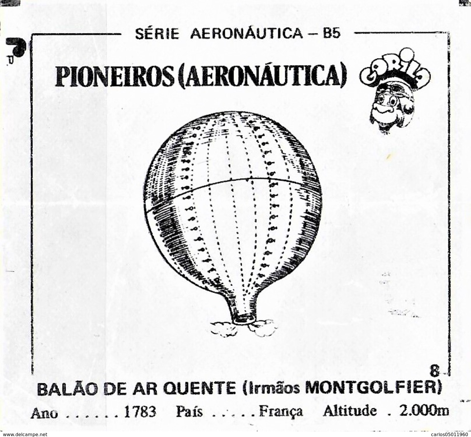 BUBBLE GUM / CHEWING GUM: GORILA - AERONAUTICAL SERIES / (1) PIONEERS - 008 HOT AIR BALLOON / BROTHERS MONTGOLFIER - Autres & Non Classés
