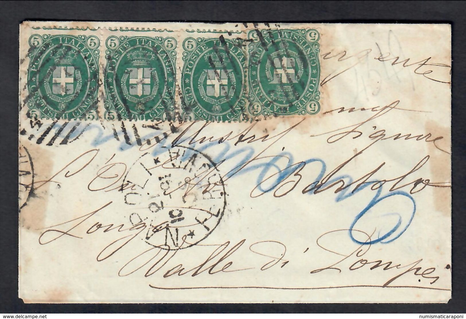 5 Cent 1889 Sassone 44 Stemma Striscia Di 3 + Singolo Su Piccola Busta 1891 Bu.099 - Storia Postale