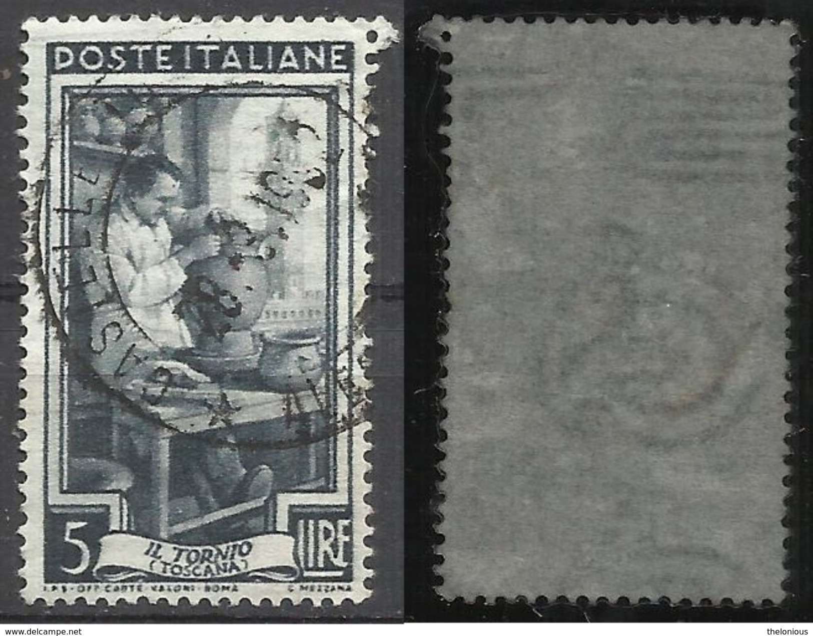 Filigrana Lettere Alta 10/10 +++ - 5 Lire Ruota 1° SA - Italia Al Lavoro - 1946-60: Usati