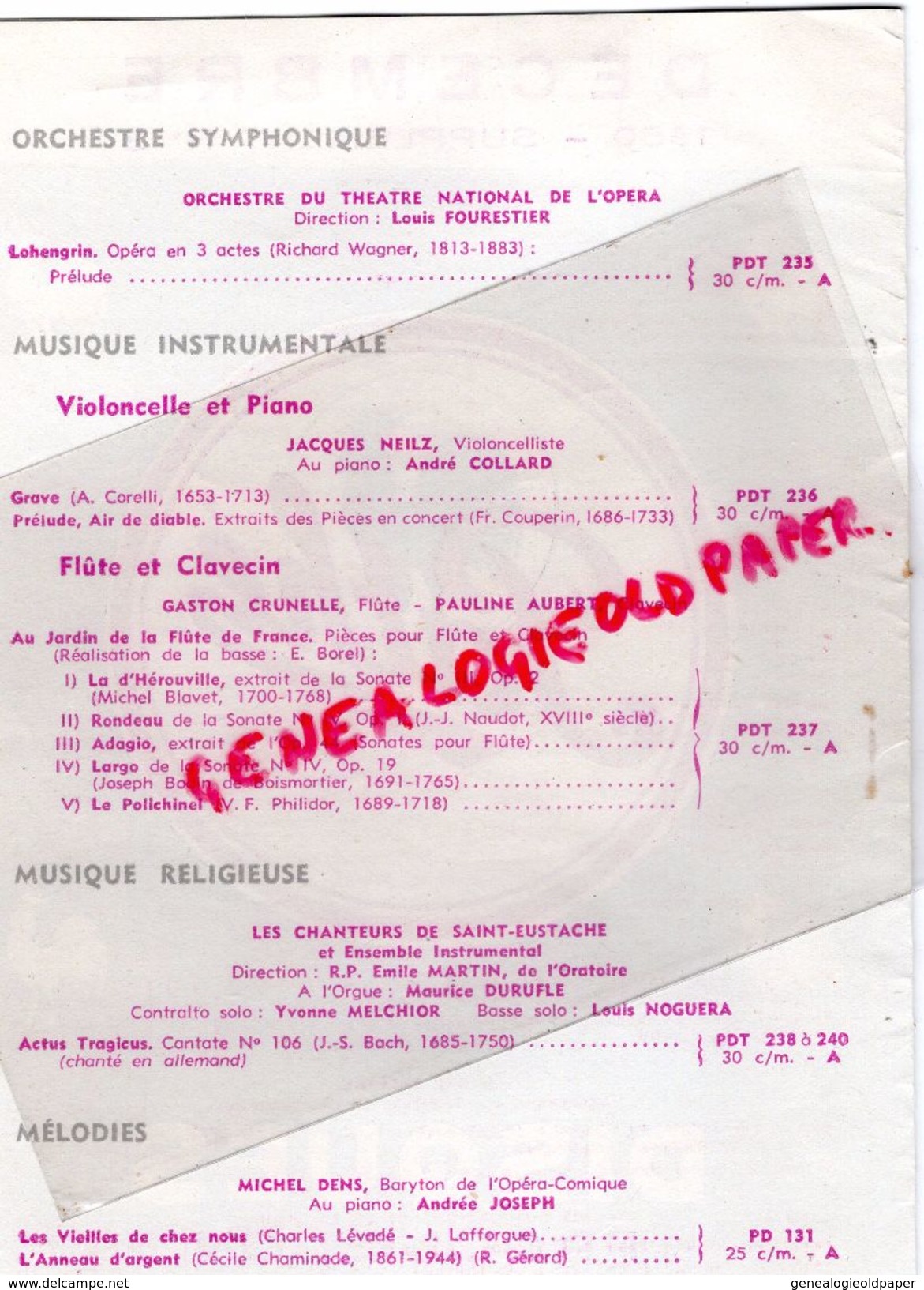 75- PARIS- DEPLIANT PUBLICITAIRE DISQUES PATHE MARCONI-DECEMBRE 1950-IMPRIMERIE JOLY-15 RUE BOUCHARDON-RADIO TSF - Werbung