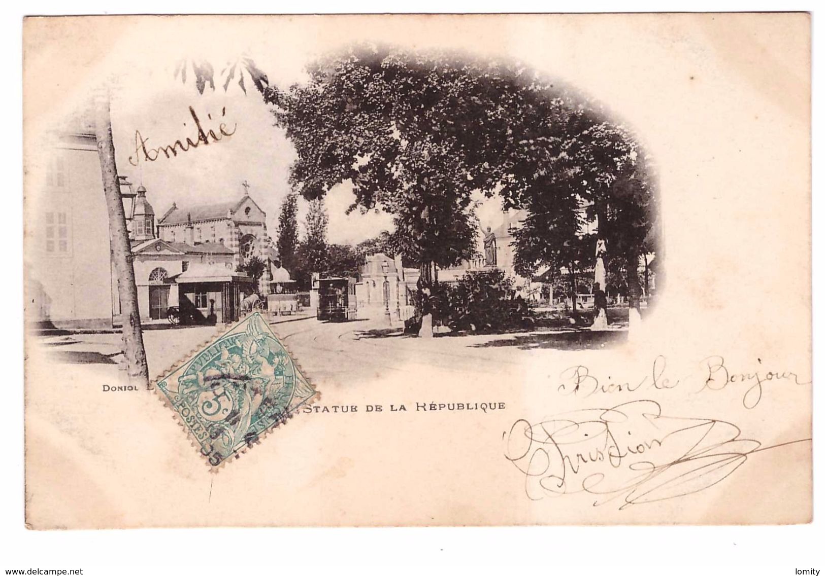 03 Cusset Statue De La Republique Tram Tramway Edit Doniol Cachet 1905 - Autres & Non Classés