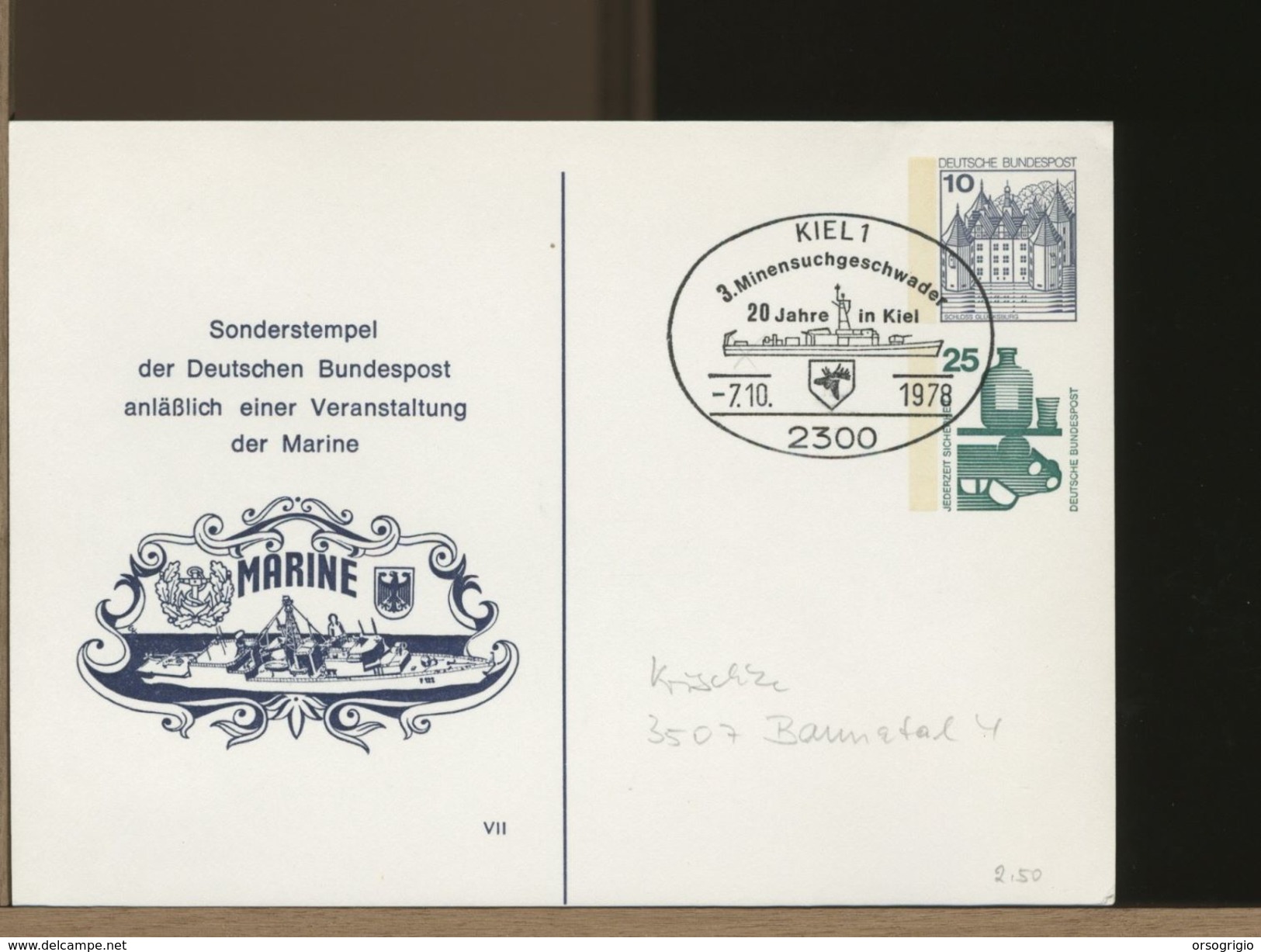 Ganzsachen - Umschläge - BPK - KIEL - MINENSUCHGESCHWADER - MARINE - Private Postcards - Mint