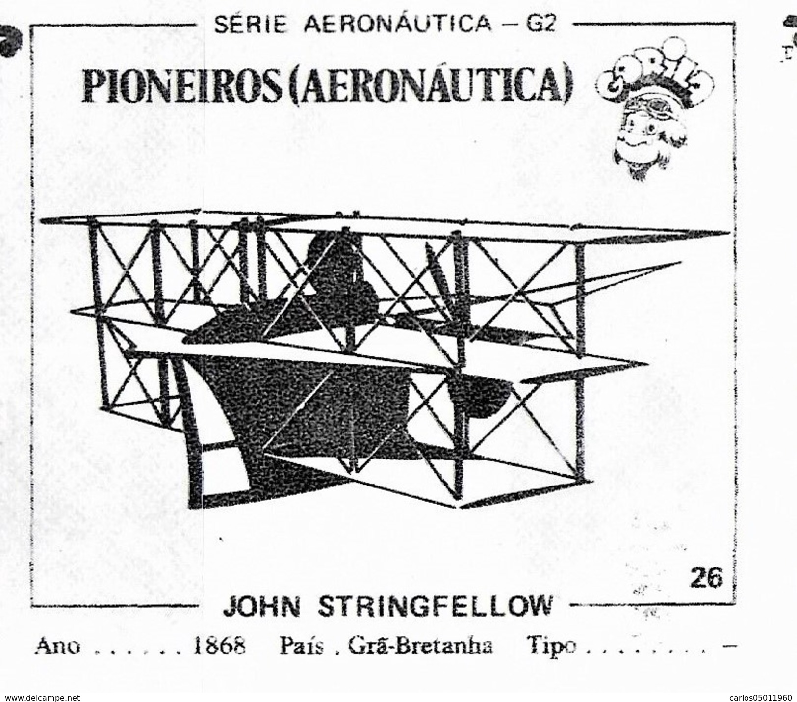 BUBBLE GUM / CHEWING GUM: GORILA - AERONAUTICAL SERIES / (1) PIONEERS - 026 JOHN STRINGFELLOW - Altri & Non Classificati