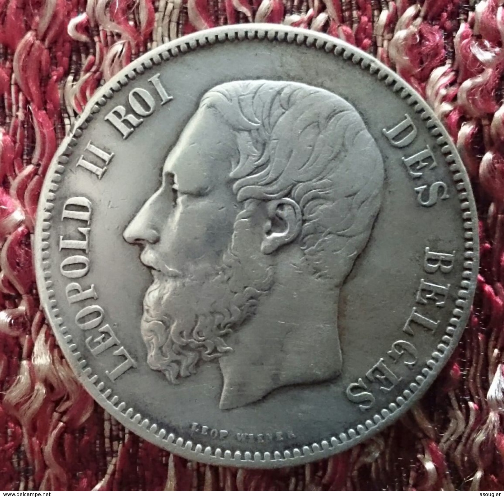 BELGIUM 5 FRANCS 1870 SILVER "Leopold II" (free Shipping Via Registered Air Mail) - 5 Francs