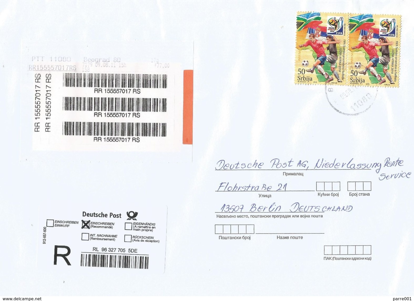 Serbia 2011 Beograd World Cup Football South Africa Barcoded Registered Cover - 2010 – South Africa