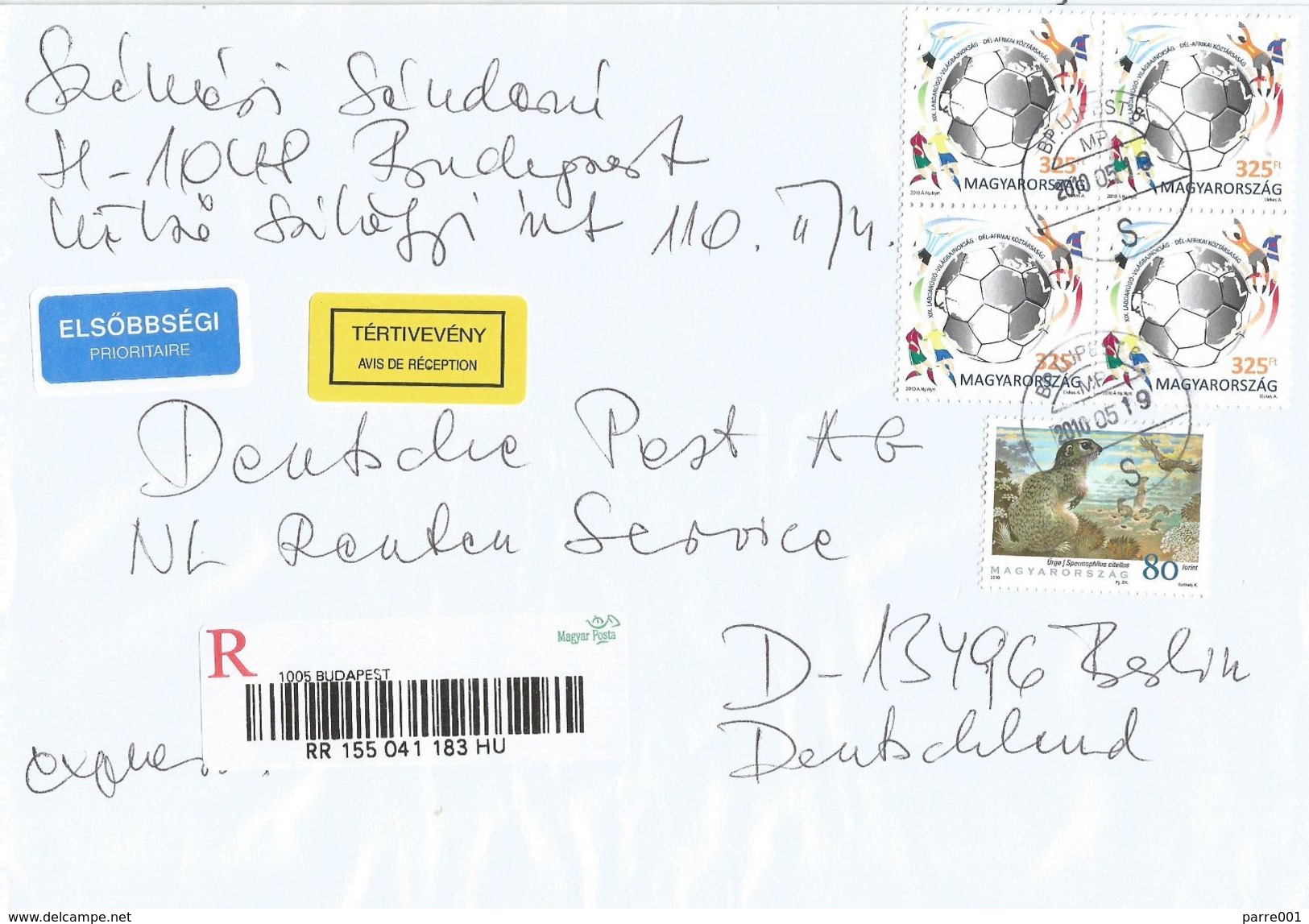Hungary 2010 Budapest World Cup Football South Africa Squirrel Barcoded AR Advice Of Receipt Registered Cover - 2010 – Sud Africa