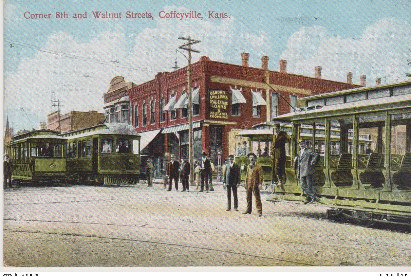 Coffeyville, Kansas, Corner 8th And Walnut Streets With Street Carts (avec Tramways) - Autres & Non Classés